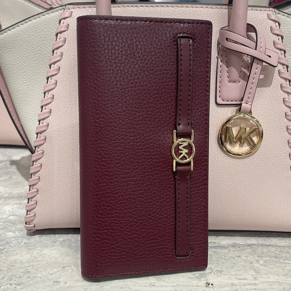 Michael Kors Reed Lg Bifold Pebbled Leather Snap Wallet Card Case  Oxblood  NWT